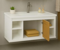 Conjunto Gabinete Cuba E Espelheira Para Banheiro Completo Com Nichos Porta Espelho (Branco/Ripado) - Design Moderno e Funcional - imagem 1