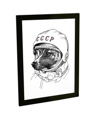 Quadro Decorativo A2 Cachorro no Espaço - Laika Sputnik | Moldura Pronta para Pendurar - imagem 1