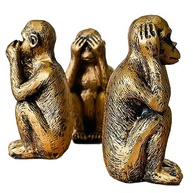 Conjunto de 3 Estátuas dos Macacos Sábios - Hear No Evil, See No Evil, Speak No Evil | Decoração Resina para Casa e Escritório - imagem 2