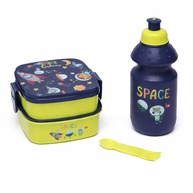 Kit Marmita Infantil com Talheres e Garrafa Canudo - Animais no Espaço - imagem 1