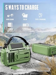 Rádio de Emergência 12000mAh: Alerta NOAA, Manivela Solar, Lanterna e Carregador Portátil - imagem 5