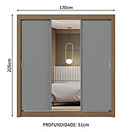 Guarda-Roupa Casal 3 Portas com Espelho – Rustic/Cinza Nobre - imagem 2