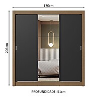 Guarda-Roupa Casal 3 Portas com Espelho – Rustic/Preto Nobre - imagem 2