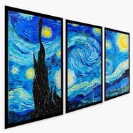 Quadros Decorativos Noite Estrelada Van Gogh - Kit 3 Peças com Moldura para Sala e Quarto - imagem 1