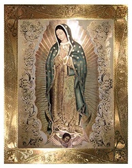 Retrato de Nossa Senhora de Guadalupe com Bordas Douradas - Arte Religiosa Laminada 20,3x25,4cm - imagem 2