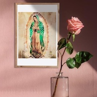 Retrato Corporal de Nossa Senhora de Guadalupe Original 20x25cm | Arte Religiosa em Folha Dourada e Verde - imagem 4