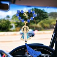 Enfeite Nossa Senhora Aparecida Azul Perola Craquela Com Resplendor Para Retrovisor de Carro, Porta - imagem 3