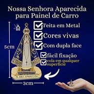 Miniatura Imagem Nossa Senhora Aparecida para Painel de Carro - Metal Dourado com Strass Autocolante 5cm - imagem 2