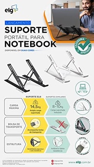 Suporte de Mesa Portátil para Notebook/Laptop de 10" a 17,3", 10 Níveis de Regulagem, Dobrável, Inclui Bolsa de Transporte, Preto, NTB8520B, ELG - imagem 2