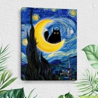 Arte de Parede emoldurada Gato Noturno Estrelado - Decoração Moderna para Amantes de Gatos - imagem 2