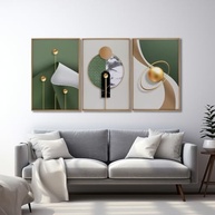 Quadros Decorativos Tríade Elegante - Verde e Nude Abstrato em Madeira 60x90 com Vidro - imagem 3