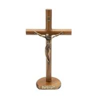 Crucifixo de Madeira Cilíndrico 26 cm - 'Eis o Cordeiro de Deus' | Mesa e Parede - imagem 1