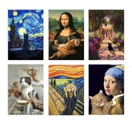 Placa Decorativa Gatos em Obras de Arte - MDF Leve com Fita Dupla Face | Decore Quarto e Sala com Estilo - imagem 2