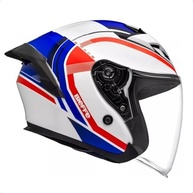 Capacete Moto Aberto Bieffe B-pace Wave Branco e Azul c/ Óculos Solar Interno - imagem 3