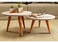 Mesa de Centro Redonda Tripé Retro - Design Moderno com Acabamento Off White - imagem 5