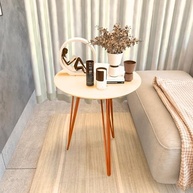 Mesinha Lateral de Canto Redonda com Pé Tripé em Ferro - Design Moderno Off White - imagem 3