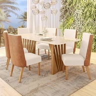 Conjunto Sala de Jantar Milena - Mesa com Tampo MDF/Vidro + 6 Cadeiras em Off White e Linho - imagem 2