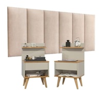 Conjunto Cabeceira Cama Casal 1,40 com Mesa de Cabeceira Luxo - Estilo Retrô Off White e Cinamomo - imagem 1