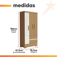 Guarda-Roupa Solteiro 3 Portas 2 Gavetas Coimbra - Design Moderno Off White - imagem 3