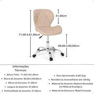 Cadeira Office Eiffel Slim Base Giratória Nude - Design Moderno e Conforto Ergonômico - imagem 4
