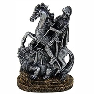 São Jorge Cavalo e Dragão Ogum em Resina Prata Envelhecida - Decoração Religiosa Refinada - imagem 2