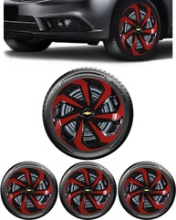 Jogo 4 Calotas Esportivas Spider Preto/Vermelho aro 14 CHEVR Onix Prisma Spin Agile Cobalt Sonic Montana Meriva Zafira Corsa Hatch Maxx Sedan Classic Joy Premium - imagem 1