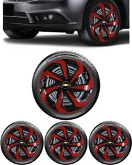 Jogo 4 Calotas Esportivas Spider Preto/Vermelho aro 14 CHEVR Onix Prisma Spin Agile Cobalt Sonic Montana Meriva Zafira Corsa Hatch Maxx Sedan Classic Joy Premium - imagem 2