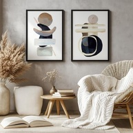 Kit 2 Quadros Decorativos Abstrato Equilíbrio Orgânico – Tons Neutros Modernos com Moldura - imagem 5