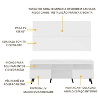 Rack Retrô com Painel TV 65" Flórida: Estilo e Organização - imagem 2