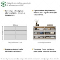 Cômoda com 6 Gavetas 120cm Multimóveis Mp4396 Branco - Organização e Estilo para seu Quarto - imagem 3