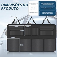 Organizador de Porta-Malas de Carro Grande 86x47cm - 8 Bolsas - Preto - imagem 3