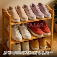 Organizador de Sapatos em Madeira de Bambu com 3 Prateleiras - Estante Multiuso Moderna para Entrada e Closet - imagem 4