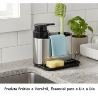 Organizador de Pia com Dispenser de Detergente em Aço Inox – Porta Esponja e Suporte para Pano de Limpeza - imagem 5