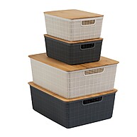 Organize com Estilo: Kit 4 Caixas Bambu Branco/Cinza - imagem 1