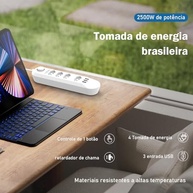 Régua Tomada 4 Tomadas + 3 USB: Organize sua Energia com Estilo e Segurança (2m) - imagem 3