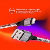 Geonav Cabo iPhone, iPad, iPod Lightning conector original Mfi Apple, nylon trançado, 1.5MT, LIGHT10, Titanium - imagem 4