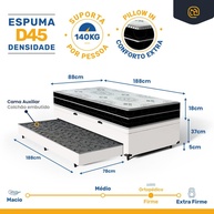 Cama Box Baú Solteiro 88cm + Colchão D45 OrtoConfort - imagem 2