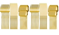 Jogo de Talheres 24 ou 48 Peças em Aço Inox Dourado – Faqueiro Completo com Garfos, Colheres e Facas Premium - imagem 1
