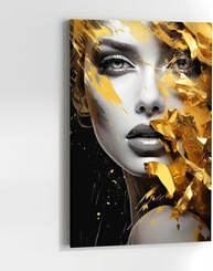 Quadro Decorativo Moderno 90x60cm - Estampa Dourada Feminina para Sala, Quarto ou Hall de Luxo - imagem 2
