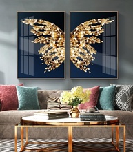 Quadro Decorativo Abstrato Dourado Golden Ouro Borboleta - 2 Unidades 60x40cm - imagem 3