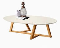 Mesa de Centro Oval Classic com Pés em Madeira Maciça - Design Elegante Off White e Amêndoa - imagem 4