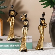 Pacote com 3 Estátuas Africanas Douradas - Esculturas Femininas Tribais para Decoração Elegante - imagem 4