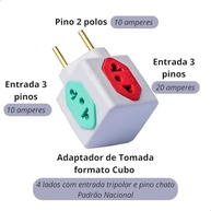 Adaptador Tomada Cubo Múltiplo 3 Entradas 10A/20A Padrão Brasileiro 3 Pinos - imagem 4