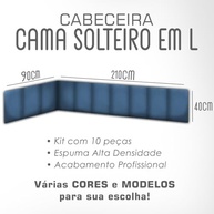 Cabeceira Estofada em L para Canto Alemão | Painel 3,00m x 40cm com Fita Adesiva | Decore seu Quarto com Estilo e Conforto (Azul) - imagem 3