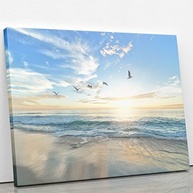 Quadro Canvas 60x40cm com Paisagem de Praia e Pássaros - Decore com Estilo Natural - imagem 3
