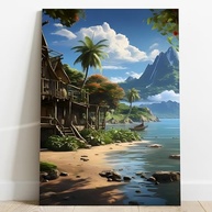 Tela com Borda Infinita - Paisagem de Casa na Praia para Decoração Moderna 100x60cm - imagem 2