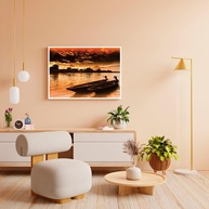Quadro Decorativo Paisagem de Barcos na Praia - Moldura Branca em Madeira FSC - imagem 2