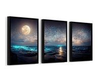 Kit 3 Quadros com Moldura - Paisagens Oceânicas e Céus Estrelados 40x60cm - imagem 1