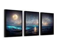 Kit 3 Quadros com Moldura - Paisagens Oceânicas e Céus Estrelados 40x60cm - imagem 2