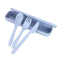 Conjunto de Talheres Portáteis em Palha de Trigo Reutilizáveis com Estojo - Ideal para Viagem, Piquenique e Acampamento (Azul) - imagem 5